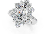 White gold Marquise Cut Cut Diamond Floral Halo Pave Band with Prong Setting_1