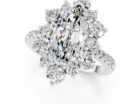 White gold Marquise Cut Cut Diamond Floral Halo Pave Band with Prong Setting_1