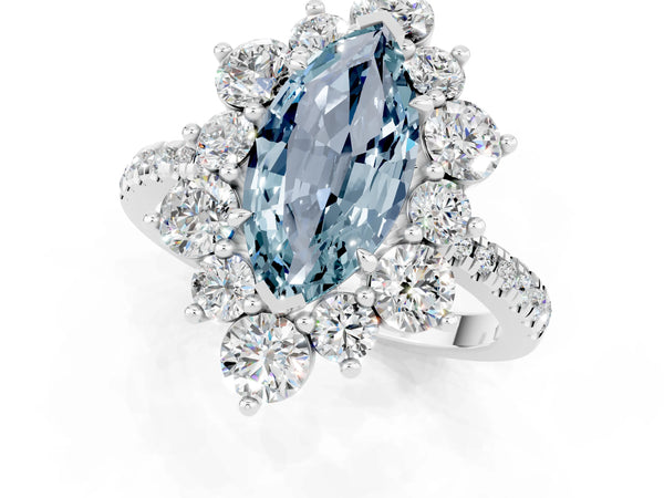 Platinum Marquise Cut Cut Diamond Floral Halo Pave Band with Prong Setting