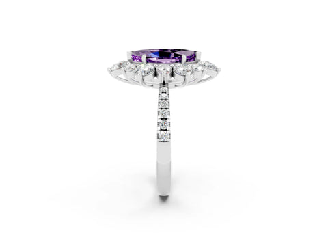 White gold Marquise Cut Cut Diamond Floral Halo Pave Band with Prong Setting_2