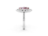White gold Marquise Cut Cut Diamond Floral Halo Pave Band with Prong Setting_2