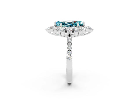 White gold Marquise Cut Cut Diamond Floral Halo Pave Band with Prong Setting_2