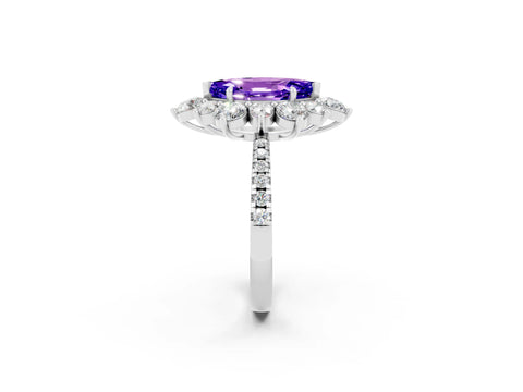 White gold Marquise Cut Cut Diamond Floral Halo Pave Band with Prong Setting_2