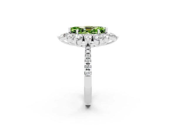 White gold Marquise Cut Cut Diamond Floral Halo Pave Band with Prong Setting