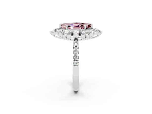 White gold Marquise Cut Cut Diamond Floral Halo Pave Band with Prong Setting
