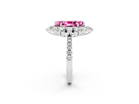 White gold Marquise Cut Cut Diamond Floral Halo Pave Band with Prong Setting_2