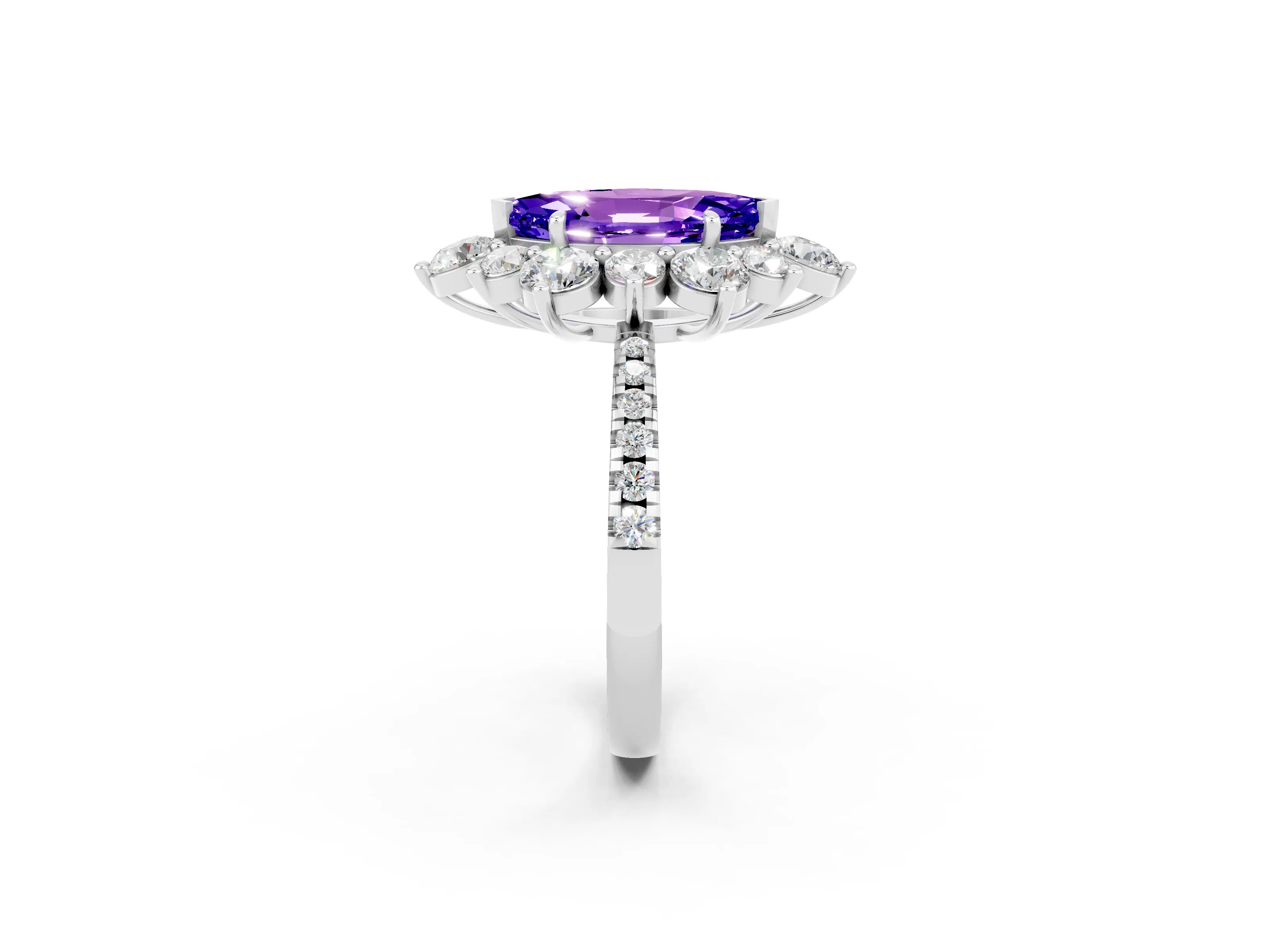 White gold Marquise Cut Cut Diamond Floral Halo Pave Band with Prong Setting_2