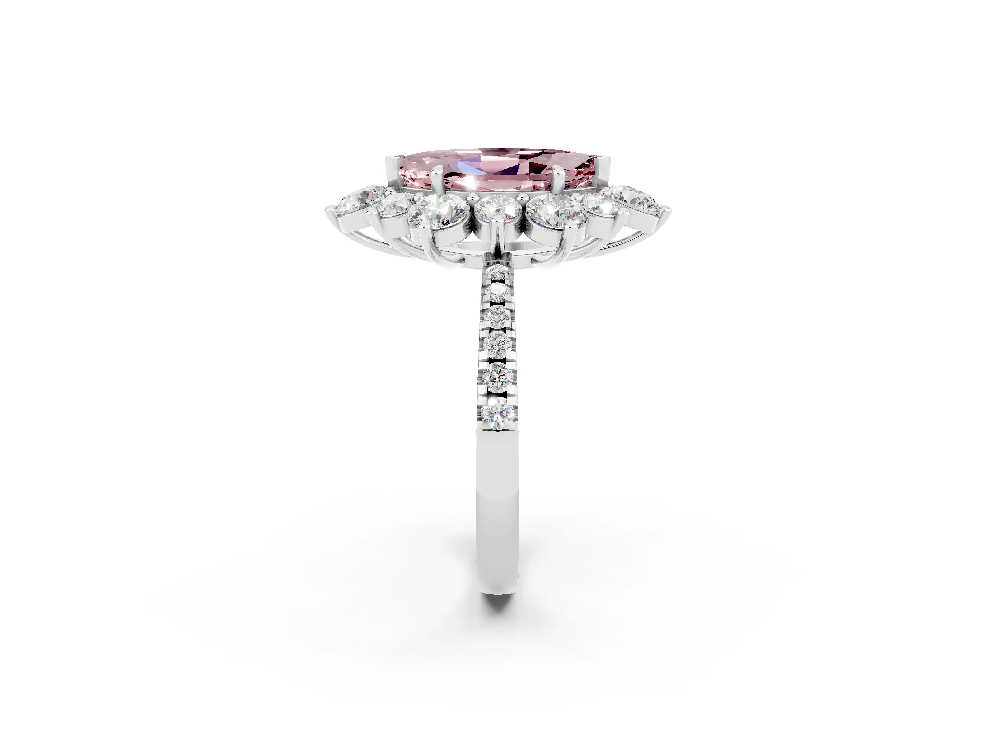 White gold Marquise Cut Cut Diamond Floral Halo Pave Band with Prong Setting_2