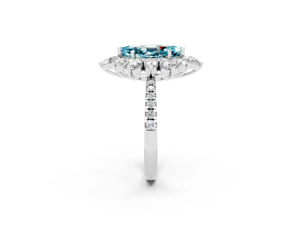 Platinum Marquise Cut Cut Diamond Floral Halo Pave Band with Prong Setting