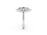 White gold Marquise Cut Cut Diamond Floral Halo Pave Band with Prong Setting_2
