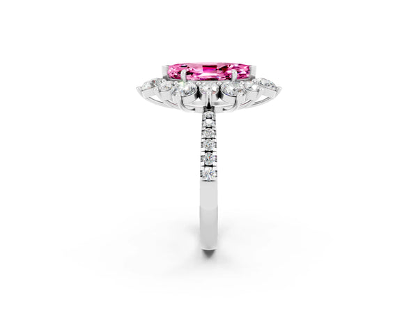 Platinum Marquise Cut Cut Diamond Floral Halo Pave Band with Prong Setting