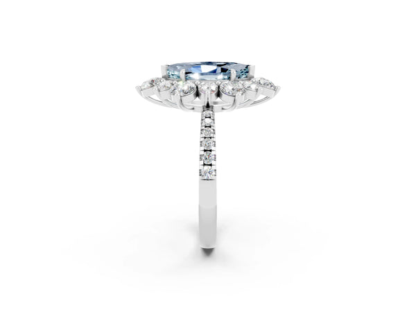 Platinum Marquise Cut Cut Diamond Floral Halo Pave Band with Prong Setting