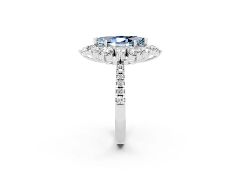 White gold Marquise Cut Cut Diamond Floral Halo Pave Band with Prong Setting_2