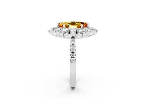White gold Marquise Cut Cut Diamond Floral Halo Pave Band with Prong Setting_2