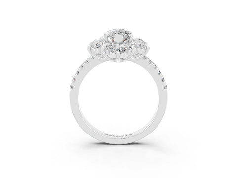 White gold Marquise Cut Cut Diamond Floral Halo Pave Band with Prong Setting_3