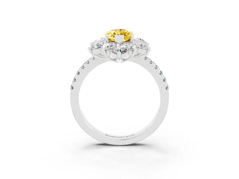 White gold Marquise Cut Cut Diamond Floral Halo Pave Band with Prong Setting_3