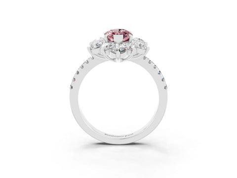 White gold Marquise Cut Cut Diamond Floral Halo Pave Band with Prong Setting_3