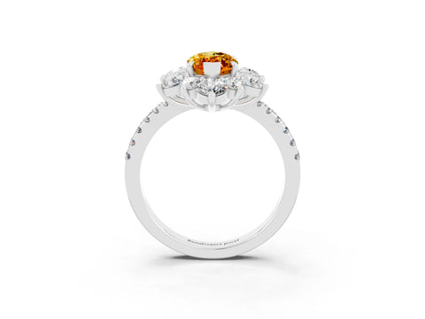 White gold Marquise Cut Cut Diamond Floral Halo Pave Band with Prong Setting_3