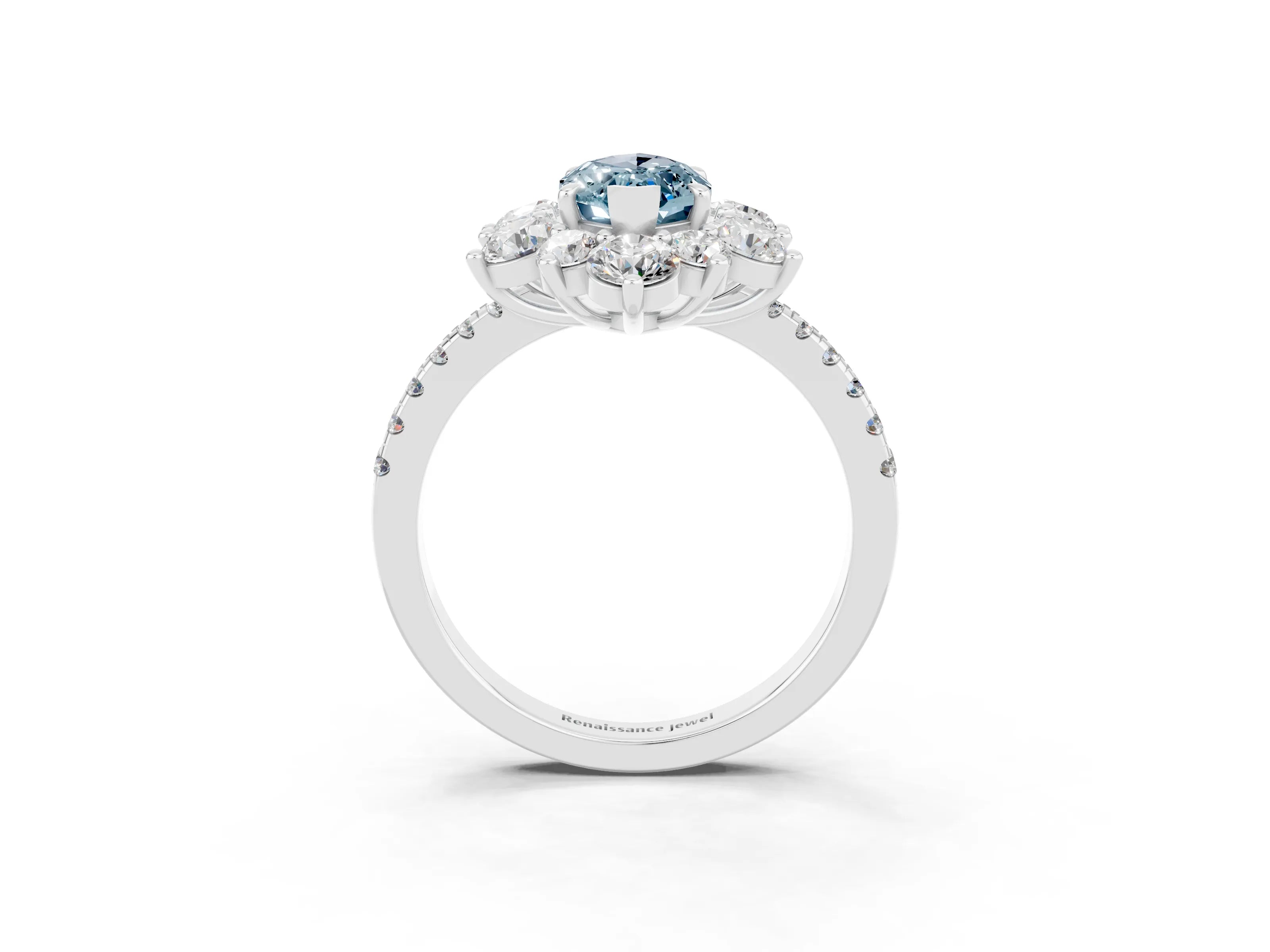White gold Marquise Cut Cut Diamond Floral Halo Pave Band with Prong Setting_3
