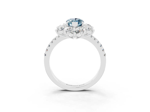 Platinum Marquise Cut Cut Diamond Floral Halo Pave Band with Prong Setting