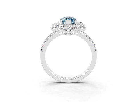 White gold Marquise Cut Cut Diamond Floral Halo Pave Band with Prong Setting_3