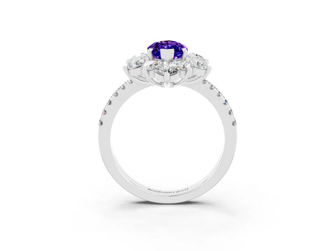 White gold Marquise Cut Cut Diamond Floral Halo Pave Band with Prong Setting_3