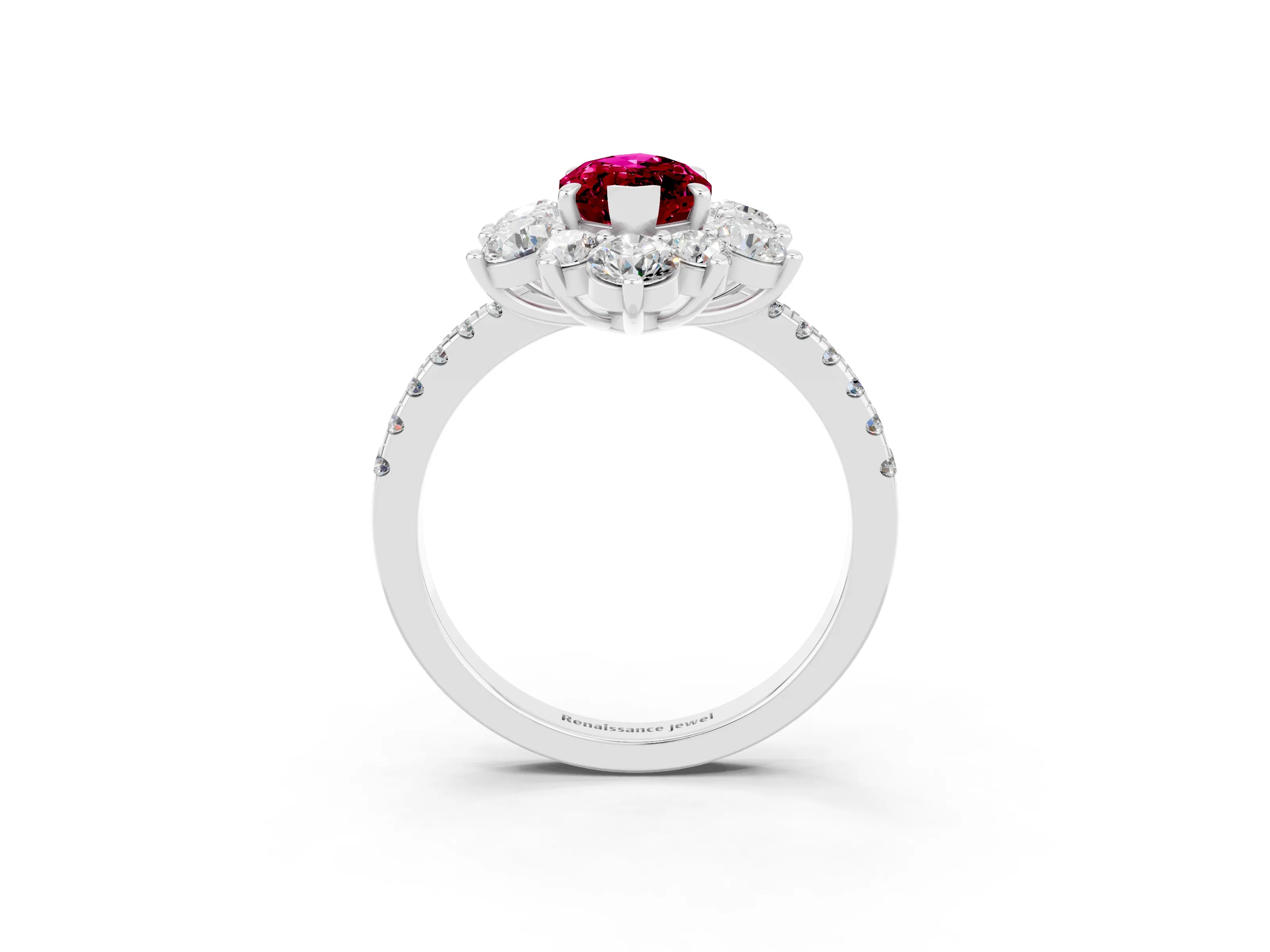 White gold Marquise Cut Cut Diamond Floral Halo Pave Band with Prong Setting_3