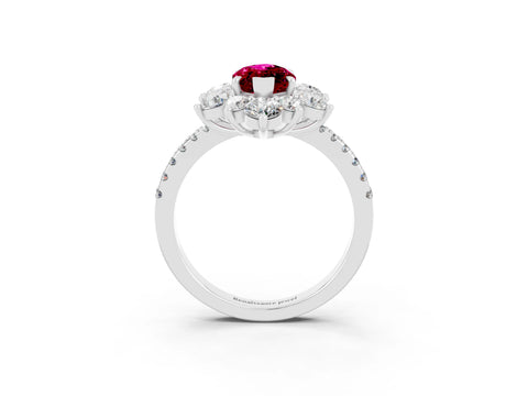 White gold Marquise Cut Cut Diamond Floral Halo Pave Band with Prong Setting_3