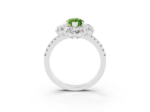 White gold Marquise Cut Cut Diamond Floral Halo Pave Band with Prong Setting_3