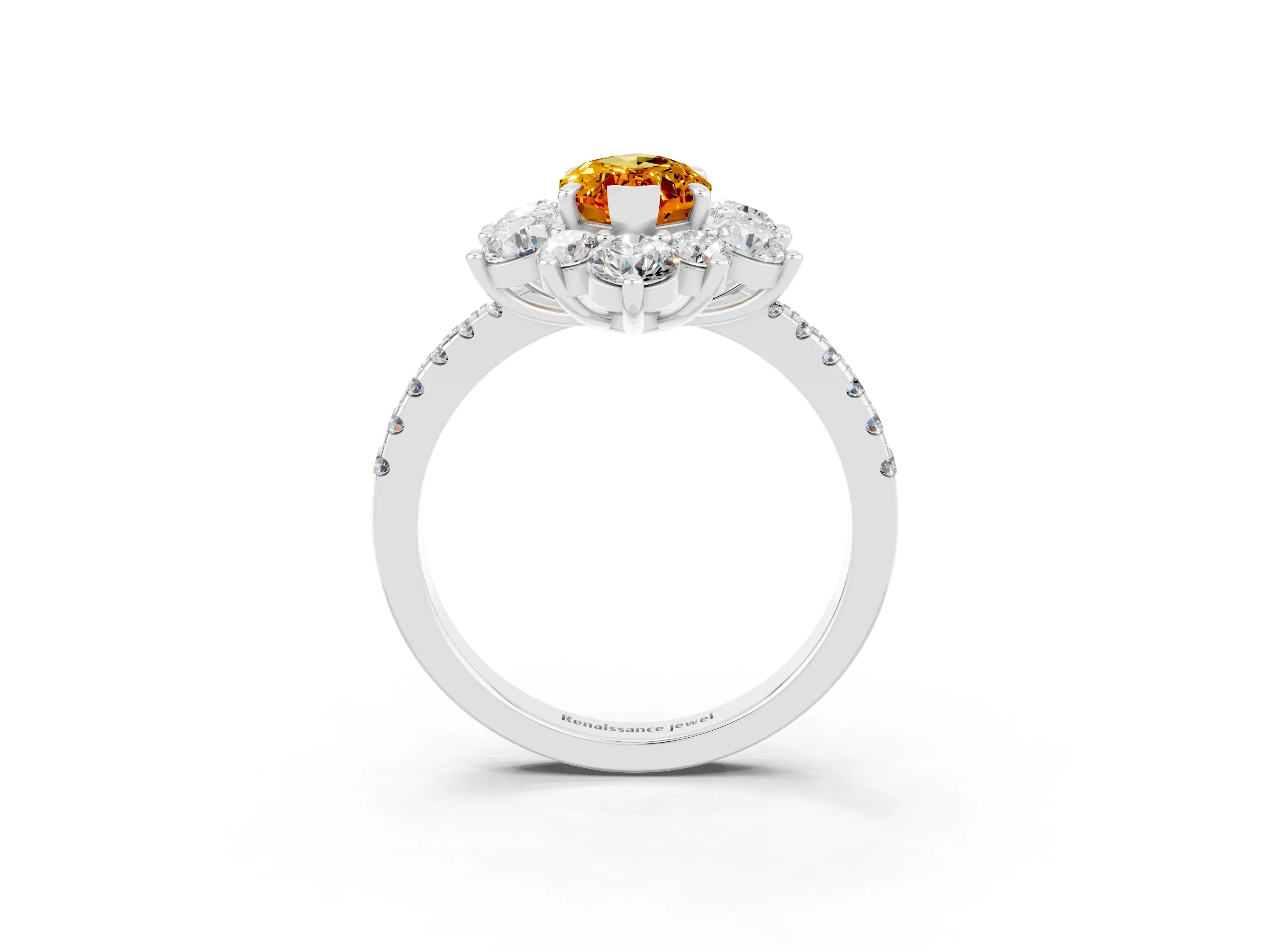 White gold Marquise Cut Cut Diamond Floral Halo Pave Band with Prong Setting_3