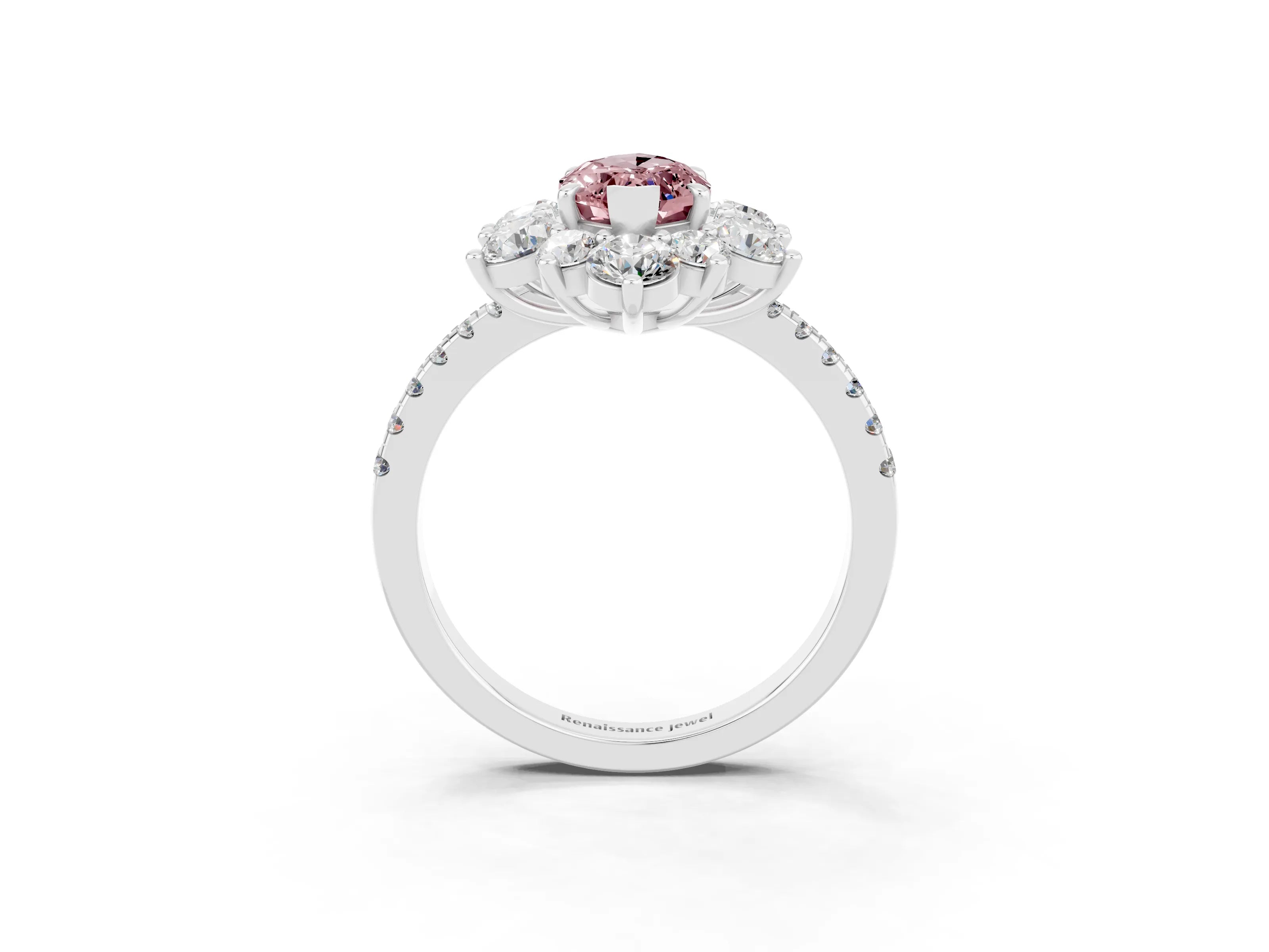 White gold Marquise Cut Cut Diamond Floral Halo Pave Band with Prong Setting_3