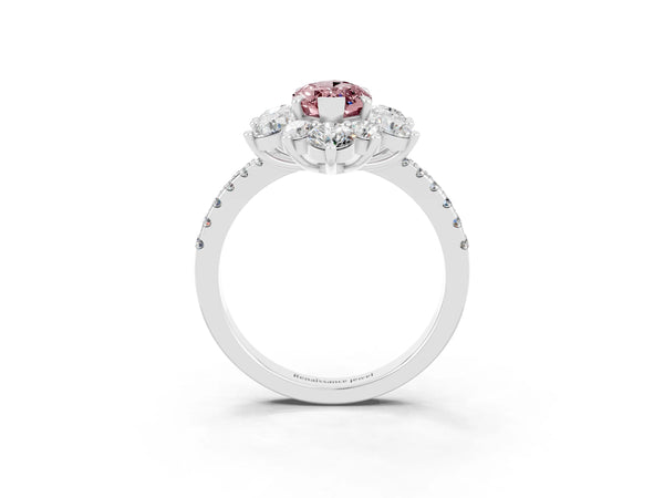 Platinum Marquise Cut Cut Diamond Floral Halo Pave Band with Prong Setting