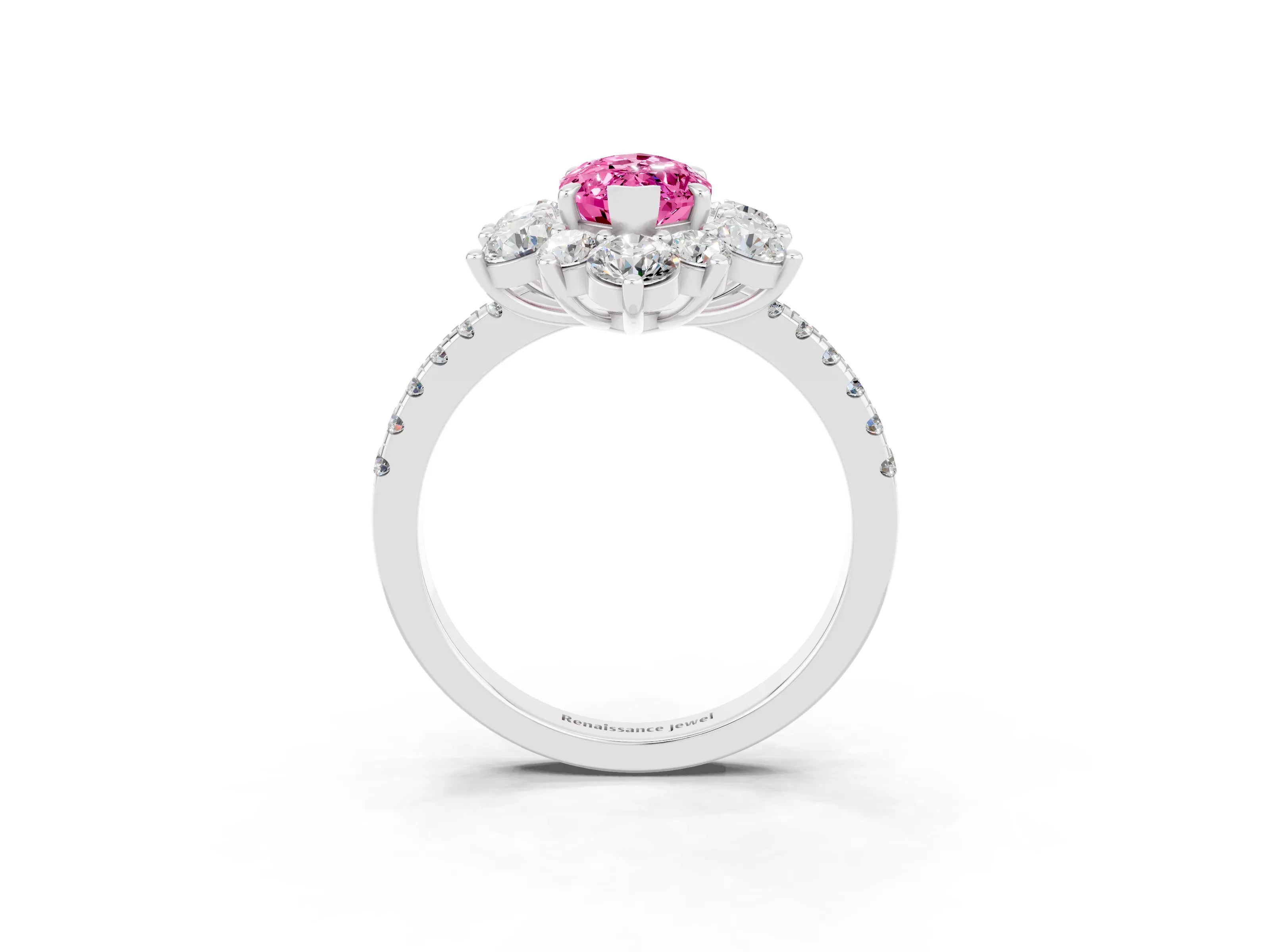 White gold Marquise Cut Cut Diamond Floral Halo Pave Band with Prong Setting_3