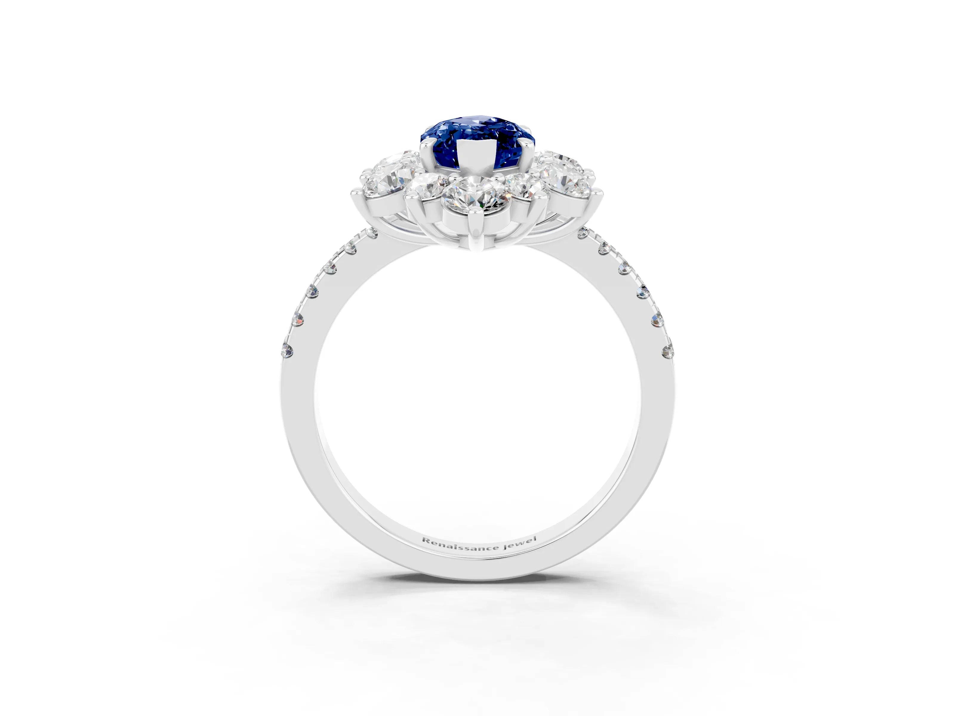 White gold Marquise Cut Cut Diamond Floral Halo Pave Band with Prong Setting_3