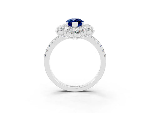 White gold Marquise Cut Cut Diamond Floral Halo Pave Band with Prong Setting_3