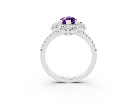 White gold Marquise Cut Cut Diamond Floral Halo Pave Band with Prong Setting_3