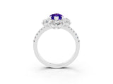 White gold Marquise Cut Cut Diamond Floral Halo Pave Band with Prong Setting_3