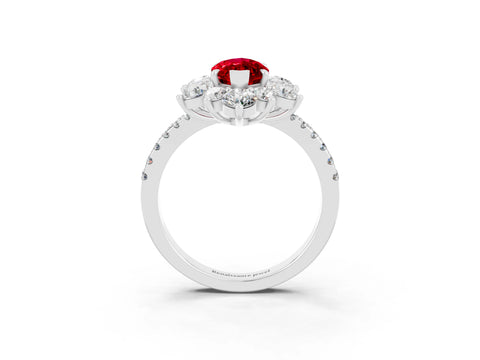 White gold Marquise Cut Cut Diamond Floral Halo Pave Band with Prong Setting_3