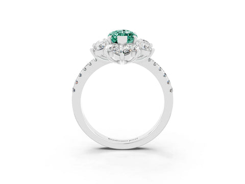 White gold Marquise Cut Cut Diamond Floral Halo Pave Band with Prong Setting_3