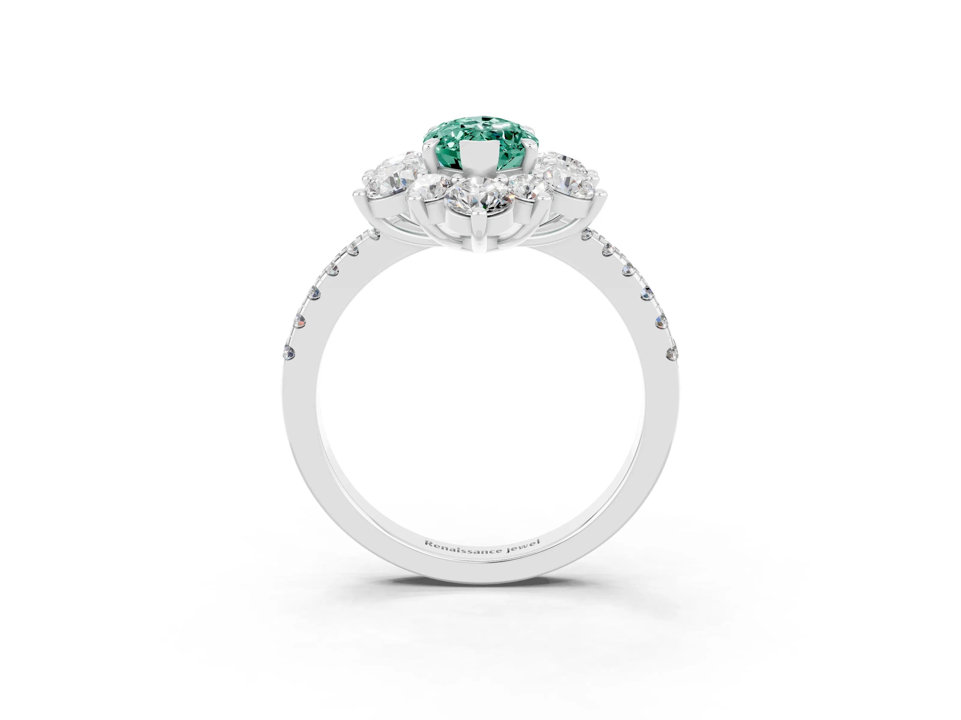 White gold Marquise Cut Cut Diamond Floral Halo Pave Band with Prong Setting_3