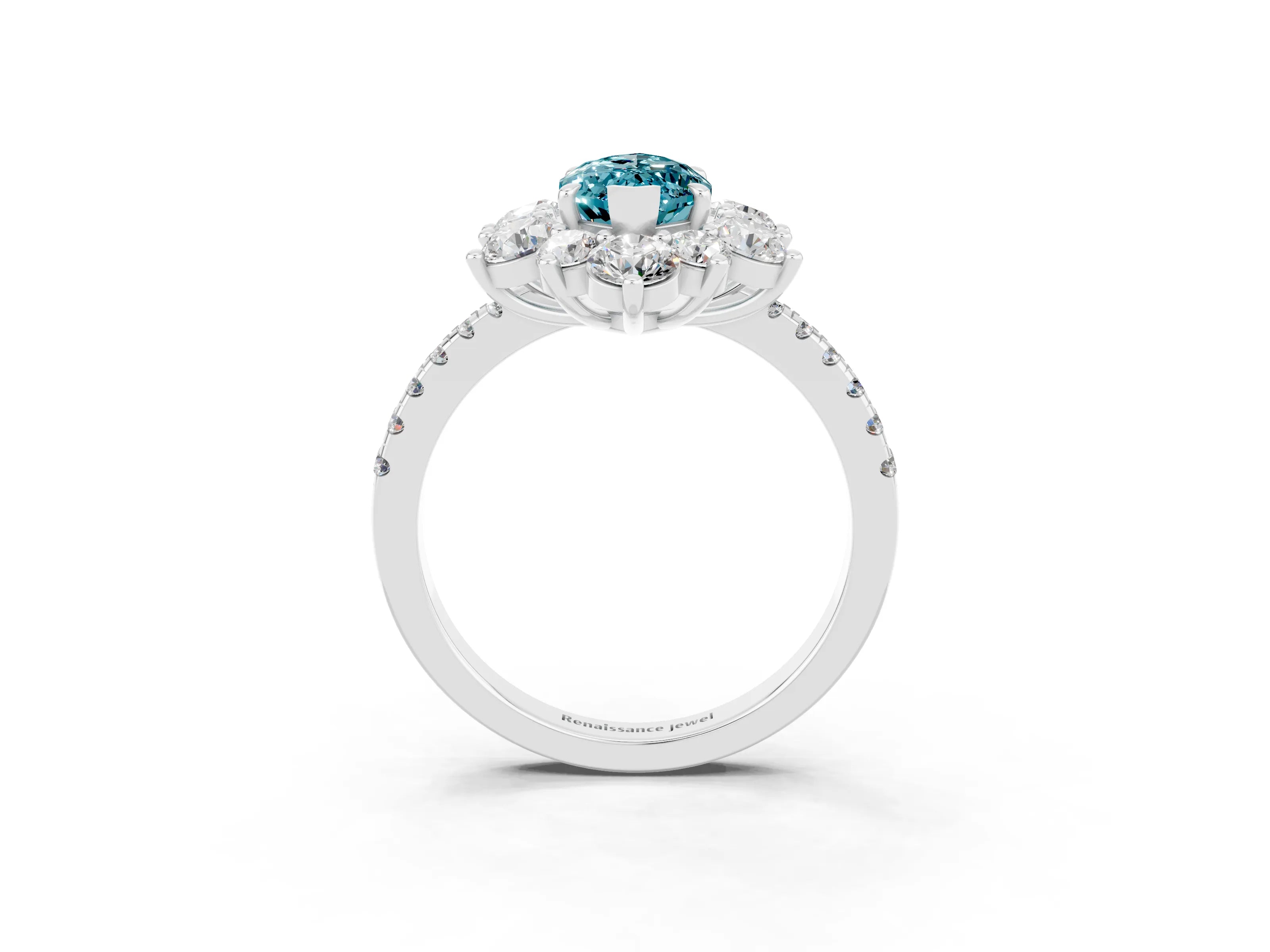 White gold Marquise Cut Cut Diamond Floral Halo Pave Band with Prong Setting_3