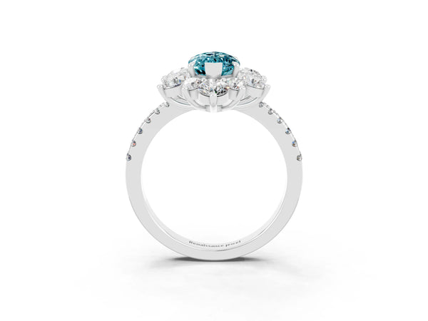 White gold Marquise Cut Cut Diamond Floral Halo Pave Band with Prong Setting