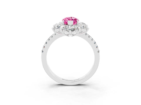 White gold Marquise Cut Cut Diamond Floral Halo Pave Band with Prong Setting_3