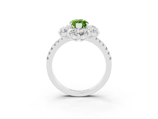 Silver Marquise Cut Cut Diamond Floral Halo Pave Band with Prong Setting