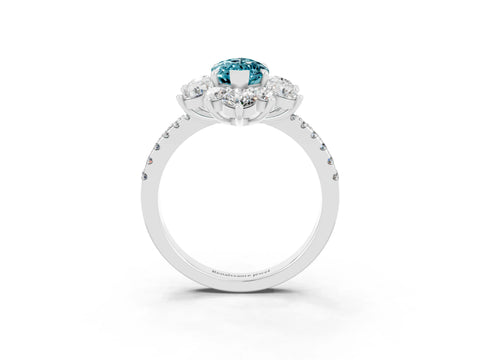 White gold Marquise Cut Cut Diamond Floral Halo Pave Band with Prong Setting_3
