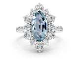 White gold Marquise Cut Cut Diamond Floral Halo Pave Band with Prong Setting
