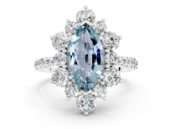 Platinum Marquise Cut Cut Diamond Floral Halo Pave Band with Prong Setting