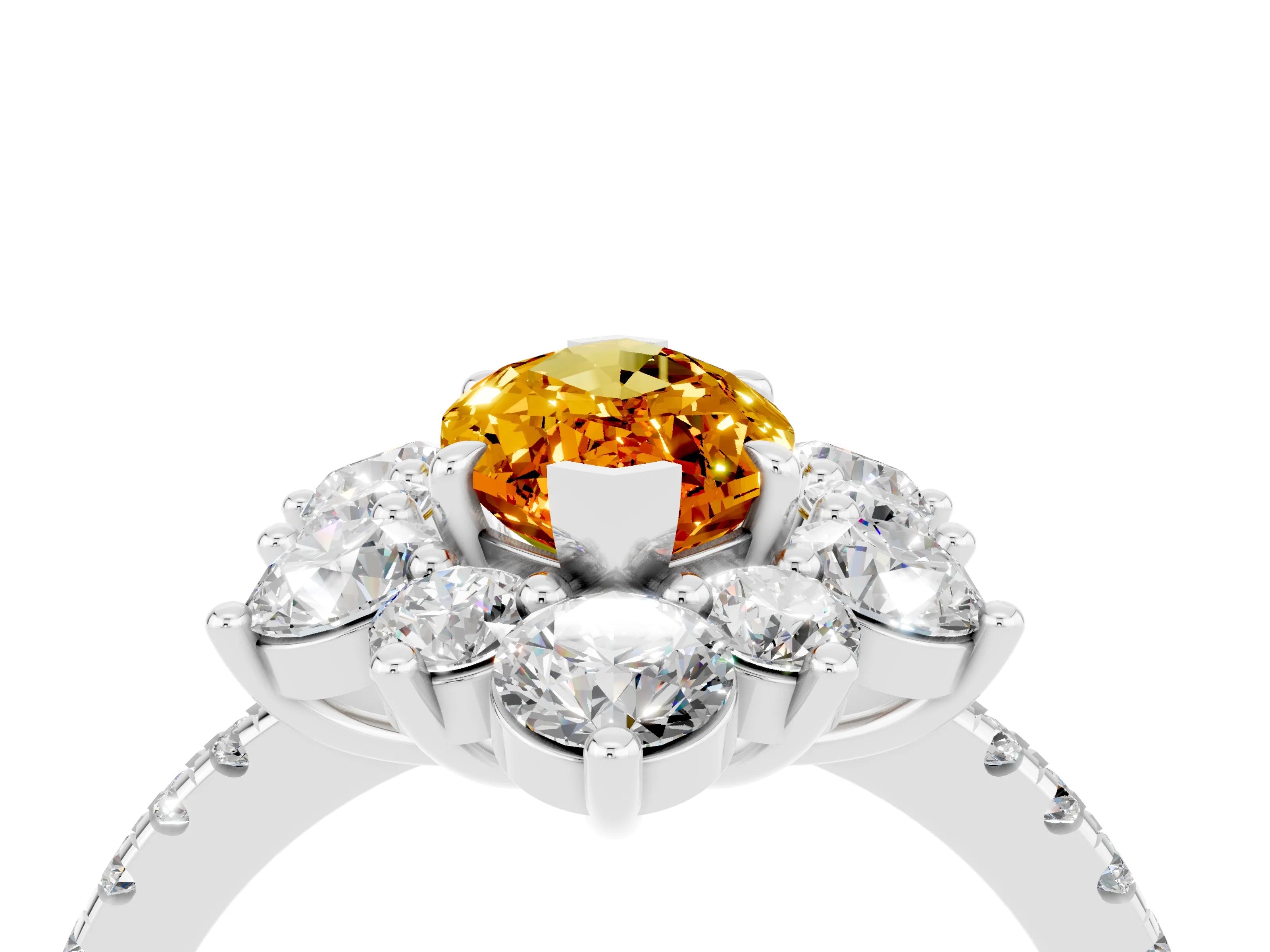 White gold Marquise Cut Cut Diamond Floral Halo Pave Band with Prong Setting_4