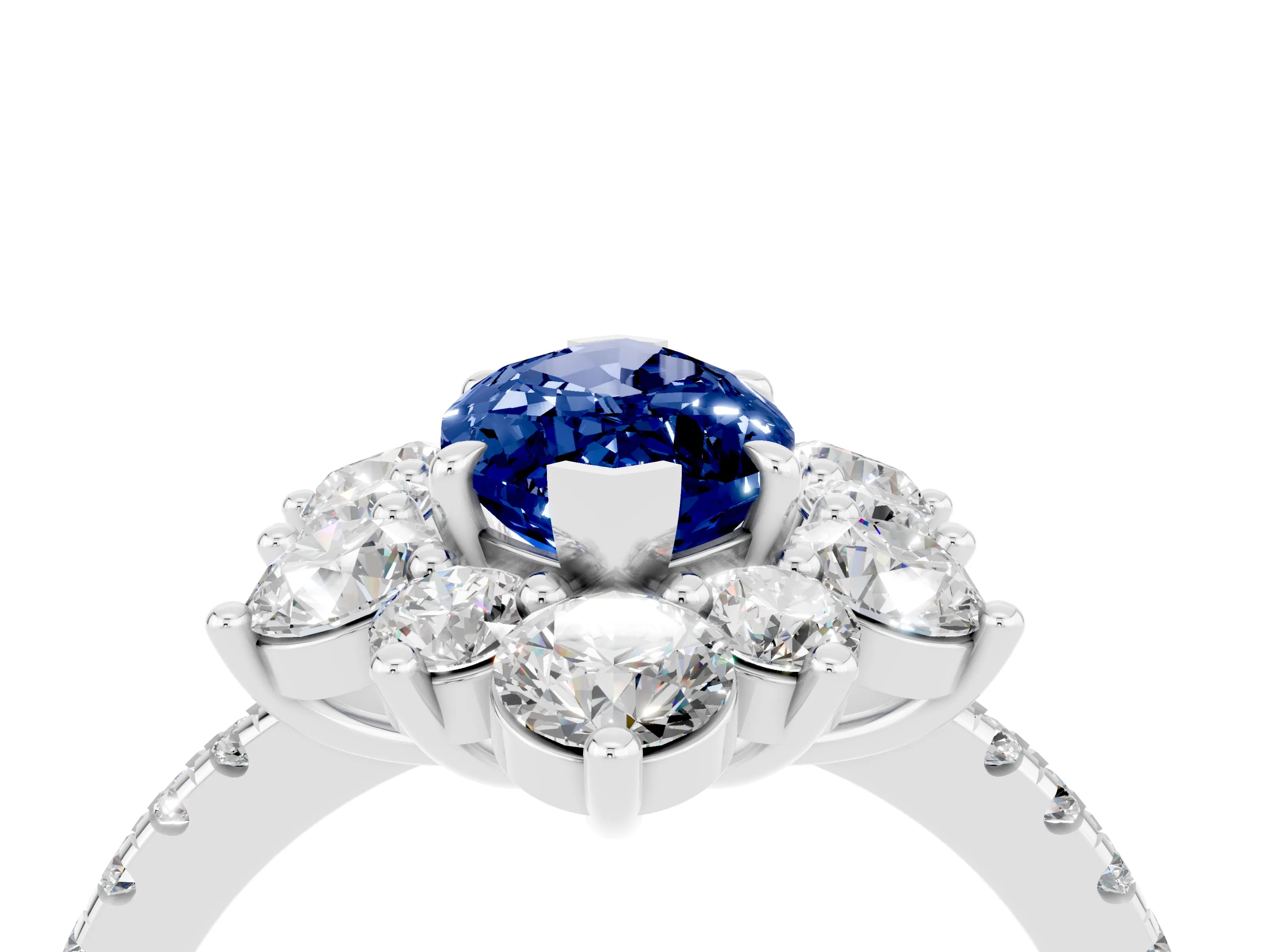 White gold Marquise Cut Cut Diamond Floral Halo Pave Band with Prong Setting_4