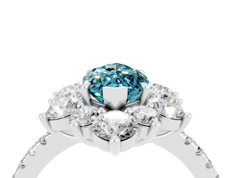 White gold Marquise Cut Cut Diamond Floral Halo Pave Band with Prong Setting_4